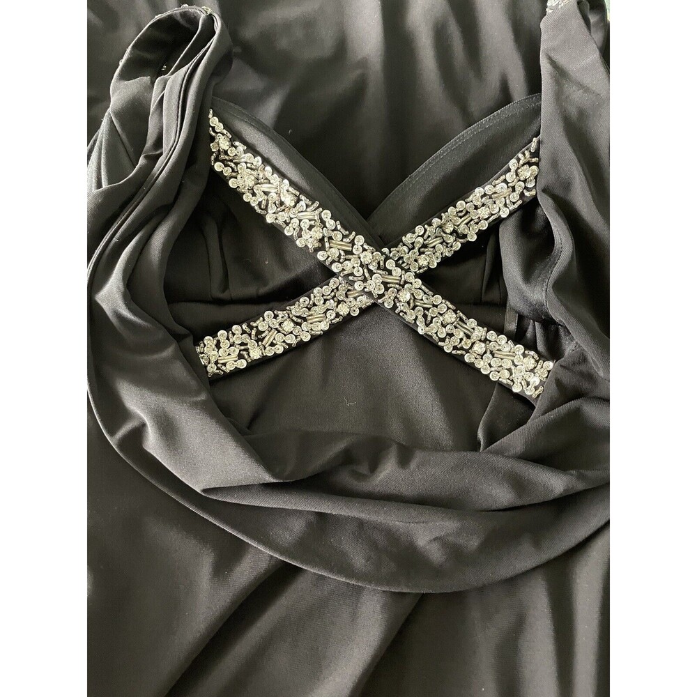 👗 Betsy & Adam Black Gown – Rhinestone Crisscross Waterfall Back– Size 8P - Picture 8 of 8